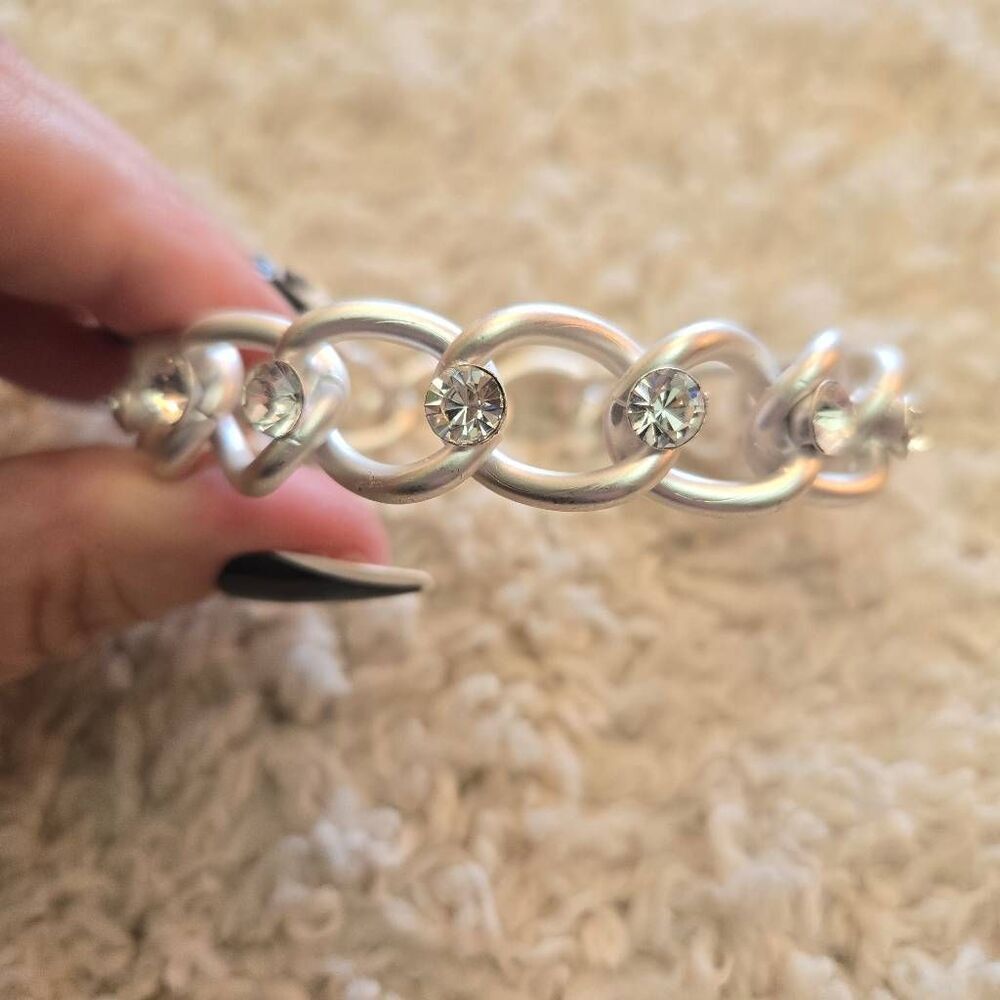 NEW Silver + Rhinestone Bangle Bracelet - Picture 2 of 5